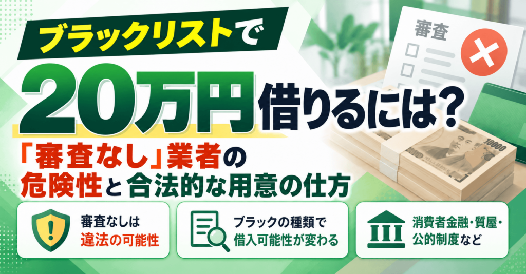 ブラックリストで20万円借りるには？「審査なし」業者の危険性と合法的な用意の仕方